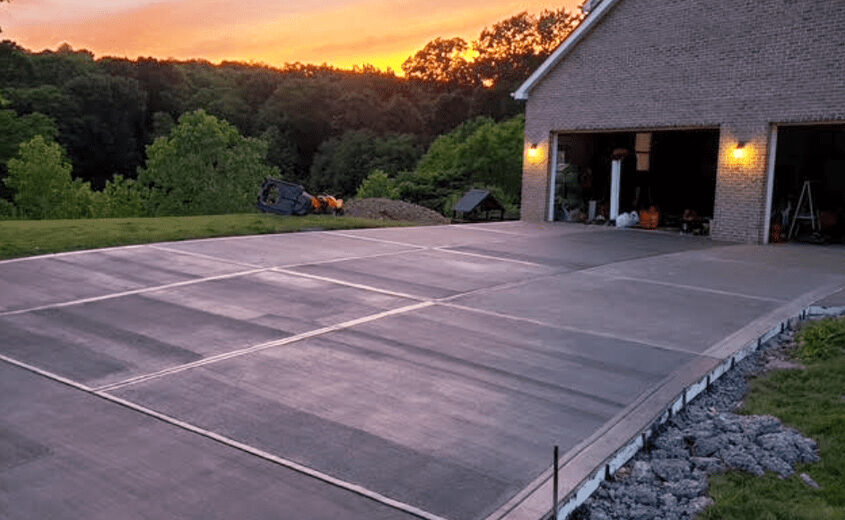 New concrete driveway being poured at a residential home in Des Moines Iowa